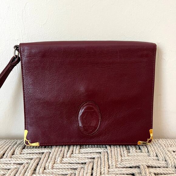 CARTIER Classic Burgundy and Gold Clutch - Picture 1 of 16